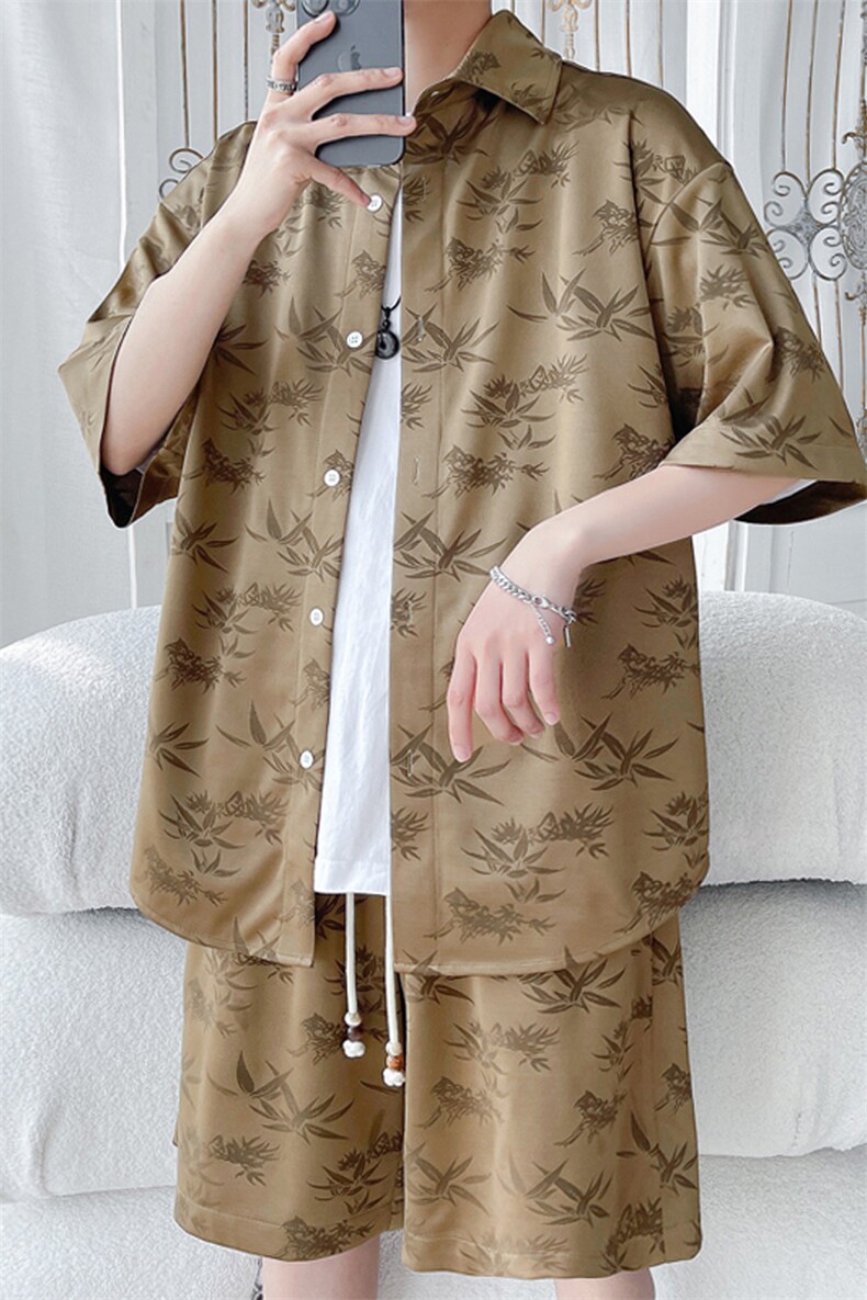 2024夏季新款旋律风车大码休闲短袖衬衫套装M-5XHQ24419-P75,男装休闲套装,电商A022