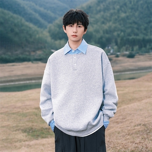 抖音得物高品质26春装美式高街假两件衬衫领长袖卫衣POLO领打底衫图片