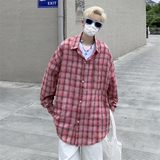 格子衬衫男女款ins潮牌宽松痞帅长袖衬衣帅气春秋外套C08013-P45，男装衬衫，星座308B-2