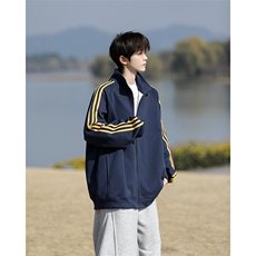 8XL-M三条杠运动卫衣特大码美式条纹立领夹克开衫外套JK5205/P65，男装夹克，电商B238