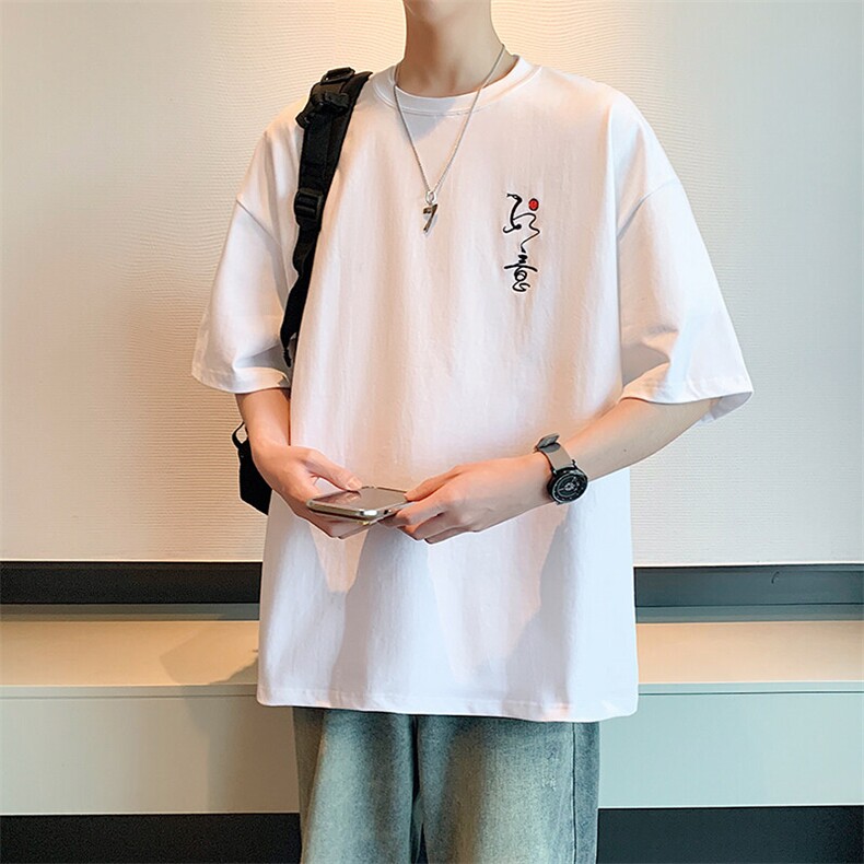 2025春夏新款风纯棉300克双纱刺绣短袖T恤A158-T2531-P28特价,男装T恤,电商A158