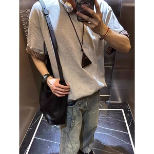 新款cleanfit顶男穿搭氛围感上衣撞色格纹翻边短袖t恤男夏季 TY74图片