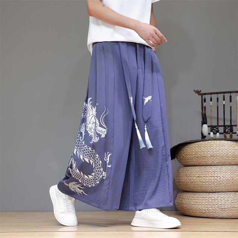 夏季新款大码风汉服新中式改良宋裤情侣裙裤阔腿裤K259/P85,男装民族服装,钱塘713