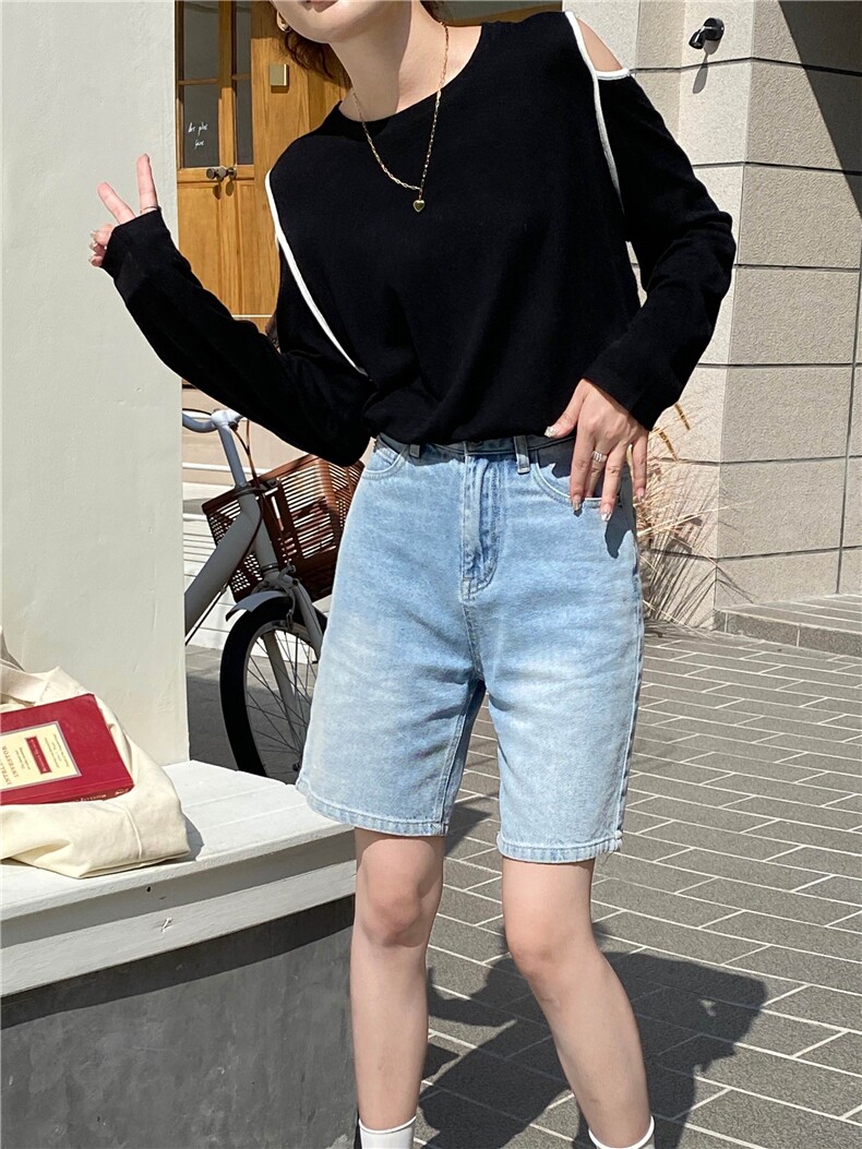 夏季新款露肩长袖针织衫女宽松显瘦百搭上衣,针织衫/毛衣,伟祺羊绒