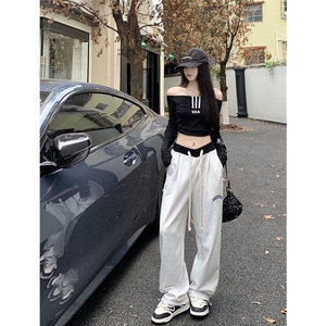 AK2488-P55 休闲美式抽绳束脚卫裤 运动裤女阔腿垂感直筒图片