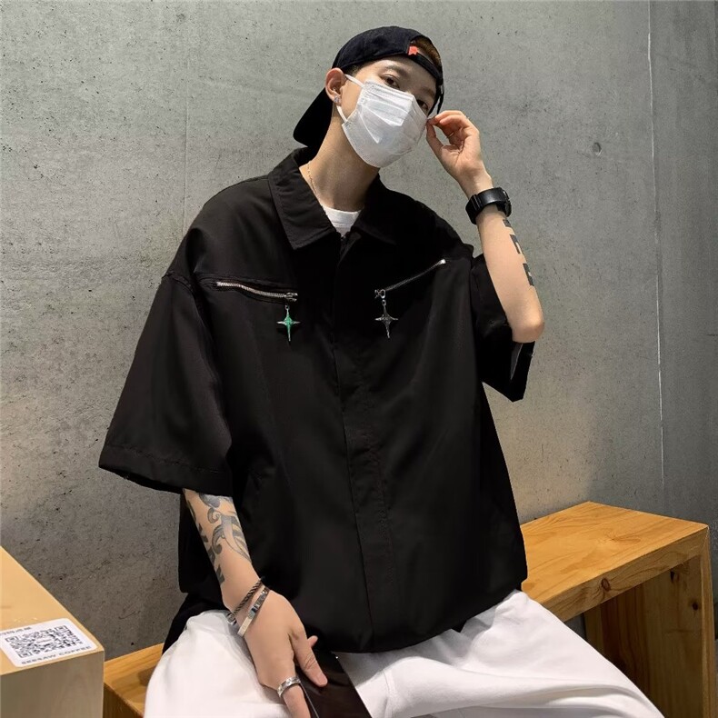 五分袖夏季青春流行衬衫新款潮标准慵懒日系男ins日常9239P53,男装衬衫,星座410-2