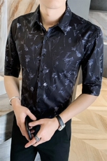 312A-106-P552025新款韩版修身帅气花衬衫英伦时尚男士衬衣A，男装衬衫，星座312A-5