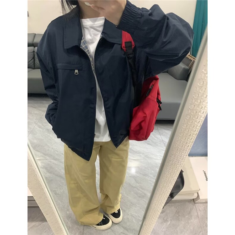 正反两面穿格子翻领外套女春秋痞帅高街中性原宿港风宽松夹克男潮,男装夹克,星座1210-1