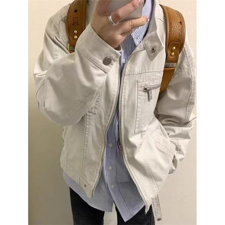 1506-1/JJK77101/P63高质量斜纹工装外套米白色M到3XL百搭时尚,男装工装外套,星座1506-1