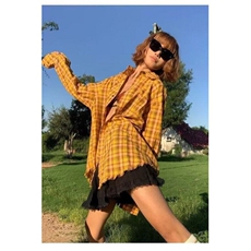 美式复古格子长袖衬衫男女春季新款设计感小众宽松港风衬衣外套潮，男装衬衫，星座506