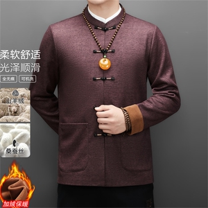常货高品质冬款中老年山羊绒含加绒唐装外套男中年唐装图片