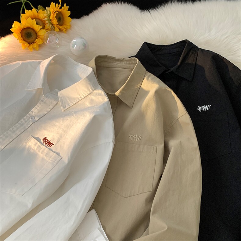 2024春季纯棉水洗长袖衬衫男潮牌刺绣白色衬衣C04P55，男装衬衫，电商A309