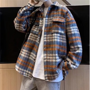 毛呢格子外套男士2024新款春秋季美式潮牌青少年夹克上衣J295/P62图片