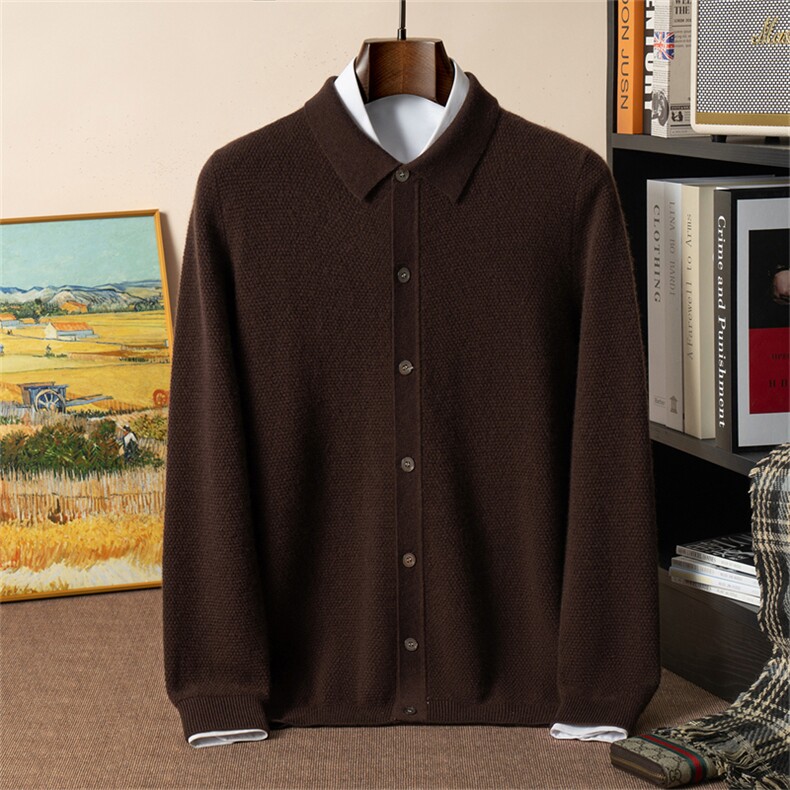 2025年秋季新款十二针蜂窝纹针织男士羊绒开衫时尚休闲通勤百搭，男装羊绒开衫，星纬羊绒