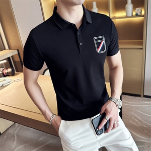 2023新款丝光珠地面料修身翻领短袖POLO衫男PL9302-p55图片