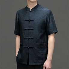 中老年人唐装男士风夏季薄款冰丝绸爷爷短袖套装爸爸太极汉服，男装民族服装，电商B212（原钱塘6029）