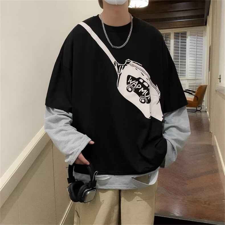 假两件薄款卫衣男潮牌设计感潮流bf情侣装拼接长袖T恤W5128-P23,男装卫衣,星座512-3