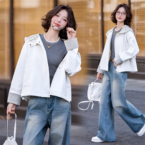 时尚休闲短款外套女2025新款春装小个子宽松撞色气质风衣夹克上衣图片