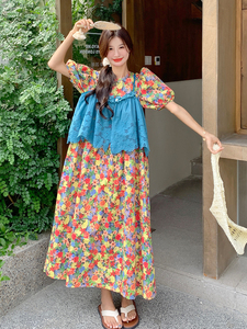 泡泡袖碎花马甲连衣裙女夏2025新款浪漫小众设计感两件套爆款流行图片