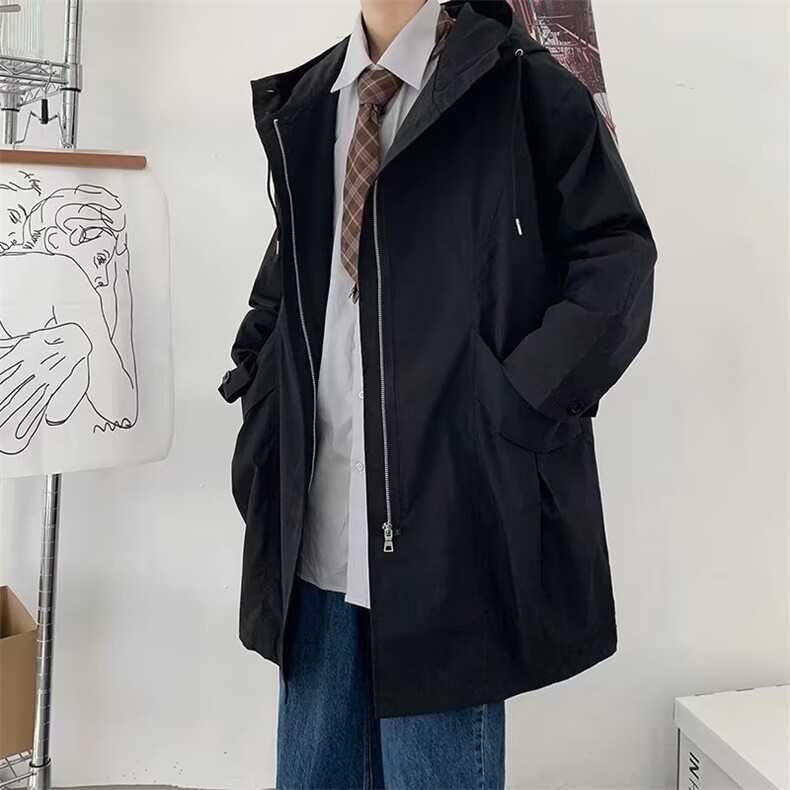 中长款风衣男韩版潮流百搭ins宽松连帽夹克春秋上衣ZK45P45，男装风衣，星座1116-2