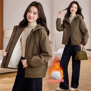 现货！现货！2025冬季新款加绒加厚棉衣棉服女连帽图片