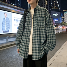 宽松格子衬衫男长袖衬衣A143-P45，男装衬衫，电商D312