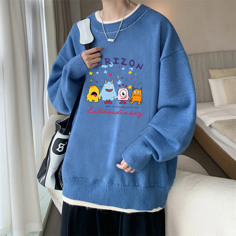 假两件毛衣男大码加绒针织衫男毛线衣M80355-P55 加绒P70图片