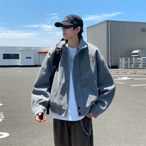 高克重毛呢料小短款夹克男ins高街潮牌原宿风宽松外套JK0902-P80图片