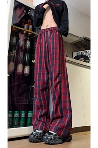 现货 自家图 美式红色格子毛呢宽松直筒阔腿休闲裤 K661-P50 控68图片