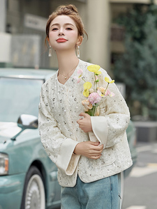 新中式重工刺绣短外套女2025春秋新款小香风国风亮片宽松汉服上衣图片