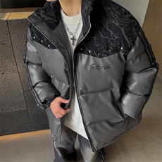 PU皮棉服冬季宽松港风棉衣立领冬装棉袄外套男MY249-特P105控168，男装棉衣，电商B370