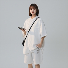 TZ96871/P60夏季新款立领盘扣刺绣新中式风衬衣短裤套装男两件套，女装套装/套裙，电商A141