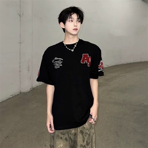万针全刺绣工艺抖音得物高品质260克重磅纯棉双纱美式高街短袖T恤图片