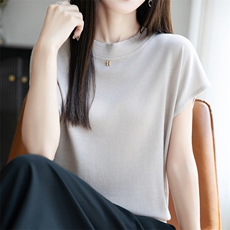宽松天丝针织t恤短袖百搭纯色体恤女25夏季新款薄款，女装T恤，羿纯羊绒高端店
