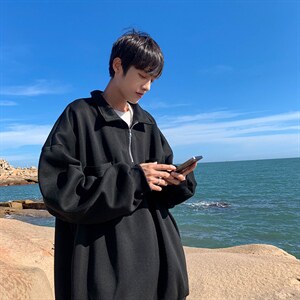 WY83-P35新款纯色双口袋加绒半拉链翻领卫衣图片