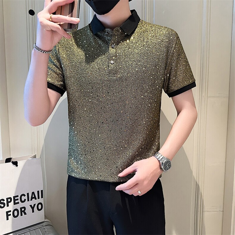 店主风社会小伙男士亮面翻领POLO衫男休闲上衣301A-1/PL109/P53图片