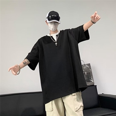 现货！假两件260G重磅T恤高级感小众设计感五分袖LRT07-P40，男装T恤，星座1005-6
