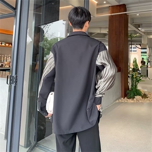 拼接长袖衬衫男女垂坠感假两件复古上衣发型师潮牌男装-CS6-p50图片