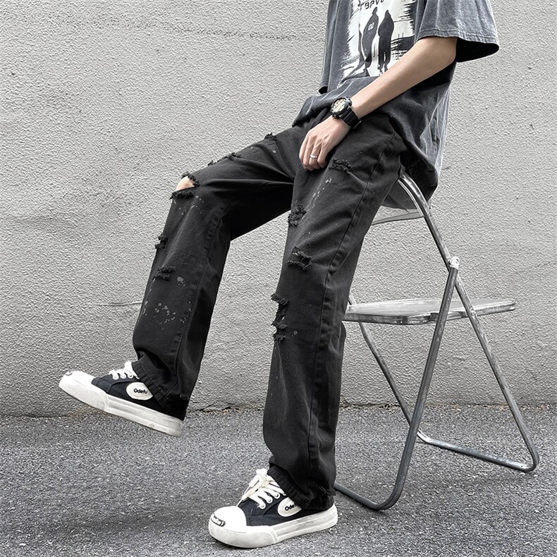 牛仔裤男夏季薄款美式高街vibe风破洞宽松休闲长裤子N0764-P43,男装牛仔裤,星座308B-2