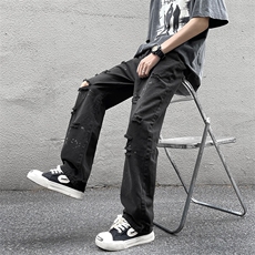 牛仔裤男夏季薄款美式高街vibe风破洞宽松休闲长裤子N0764-P43，男装牛仔裤，星座308B-2