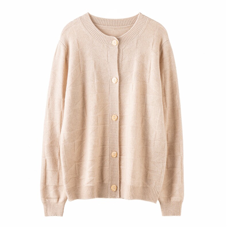 2025秋冬新款女羊绒衫100纯羊绒圆领加厚纯色羊绒外套羊绒开衫，女装针织衫/毛衣，濮尚羊绒