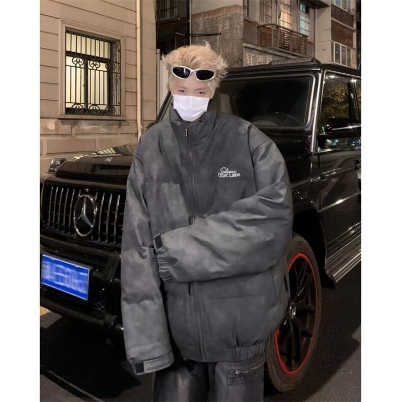 冬季鹿皮绒立领棉衣外套男刺绣日系复古做旧美式保暖运动加厚棉服,男装棉衣,星座1013