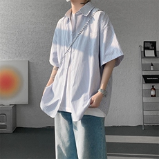 8XL-M条纹短袖衬衫男夏季宽松慵懒风痞帅大码衬衣外套DC28001P40，男装衬衫，电商B312