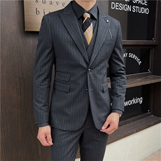 品质西服套装男三件套韩版修身商务休闲西装婚礼西装KTZ918-P355，男装西服套装，星座1105-3