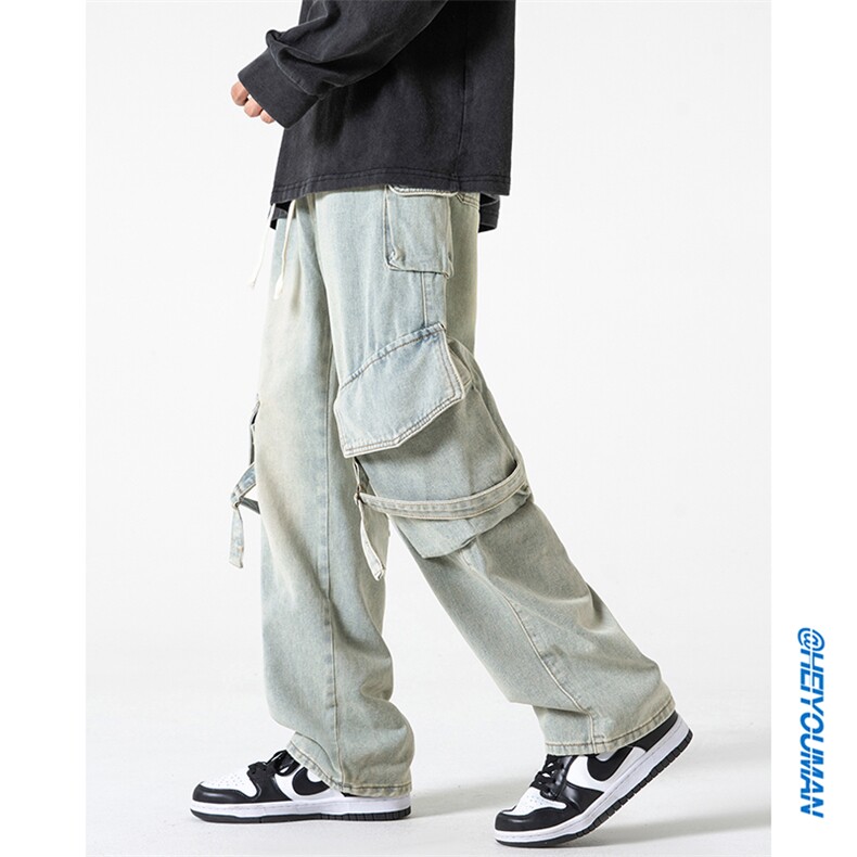 美式高街潮牌休闲宽松牛仔裤hiphop情侣直筒长裤K431P65控89,男装牛仔裤,电商A102B