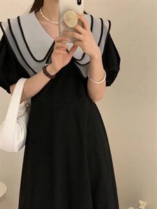 韩版黑色连衣裙图片