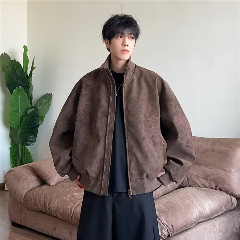 美式潮牌复古棒球服外套男士春秋2025新款飞行员机车PU皮夹克,男装夹克,星座506A