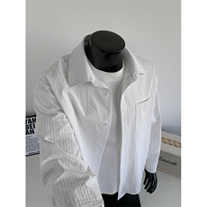 2025秋款纹理感纯色长袖大码翻领时尚衬衫外套男C5461-特P38控75，男装衬衫，电商A001
