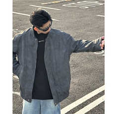 抖音PU皮夹克宽松复古纯色外套DY2407-特P80加厚2408-P90，男装夹克，星座1213