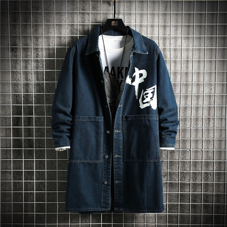 FY638-P78秋季牛仔风衣男士长款潮流大码修身帅气青年外套，男装风衣，星座103A